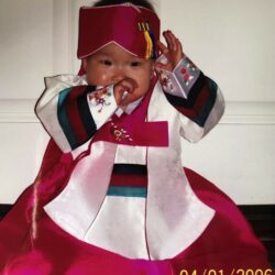 Amy wearing traditional Korean Hanbok.